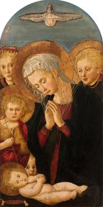 Madonna die het Christuskind aanbidt, met Johannes de Doper en Engelen, ca. 1480-1500